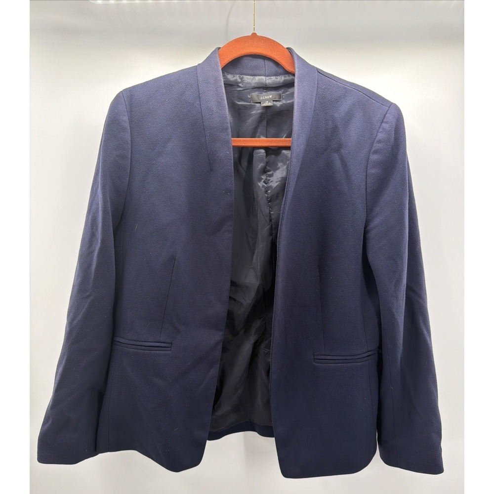J. Crew H2743 Blazer Collarless Womens Size 12 Navy Lined Career Office
